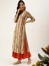 Women's Beige Printed Straight Kurtas-GW-2467-Beige