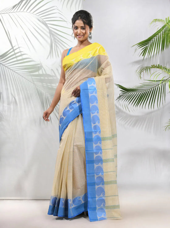 Cream Pure Cotton Tant Saree With Woven Designs-MA51TT43430129