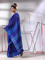 Blue Cotton Saree With Stripes Pallu-MA55CT06520028