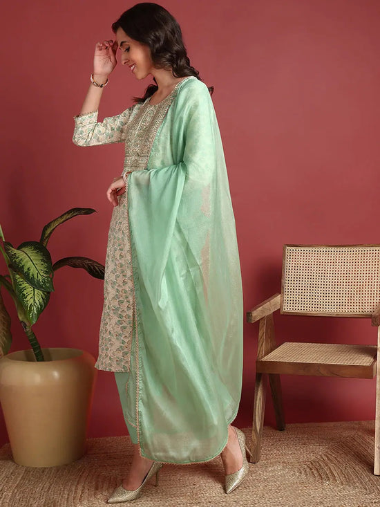 Ahika Viscose Abstract Green Indian Ethnic