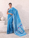 Sky Blue Cotton Saree With Woven Designs And Zari Border-MA54BCT041210048