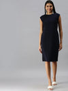 Women Navy Blue Solid A-Line Dress-AE-9882-Navyblue