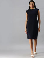 Women Navy Blue Solid A-Line Dress-AE-9882-Navyblue