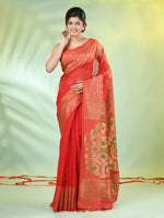 Red Cotton Saree With Nakshi Zari Borders-MA66BCT431600030