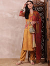 Ahika Women Mustard Silk Blend Floral Printed Straight Kurta Trouser With Dupatta-PKSKD2548YLW