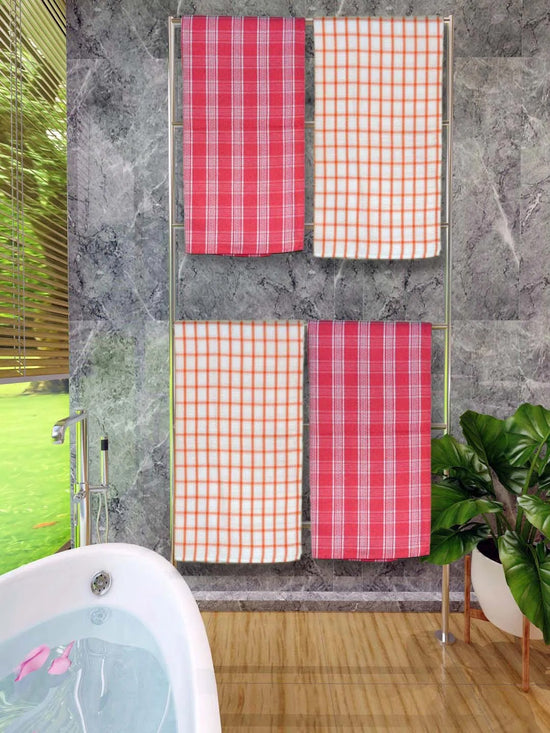 Athom Living Premium Gamcha Bath Towel 65 x 135 cm Pack of 4 Multicolored checkered-ATZ-BT-1B-1B-1H-1H