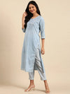 Women's Blue Printed Kurta Set-GW-458-Blue