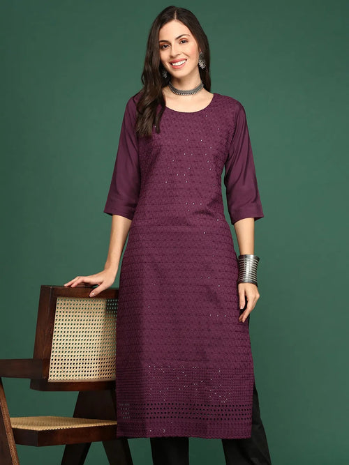 Women Purple Embellished Straight Kurta-SKC-1210-Purple