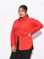 Women Red Poplin Tie Up Shirt