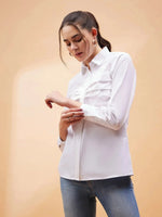 Women White Pleated Detail Shirt