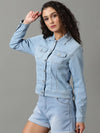 Women's Blue Solid Denim Jacket-LT-JKT-105372-1-Blue