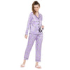 Smarty Pants Women's Silk Satin Lilac Color Snoopy Print Full Sleeves Night Suit