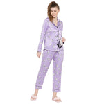 Smarty Pants Women's Silk Satin Lilac Color Snoopy Print Full Sleeves Night Suit