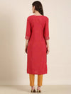 Women Fuchsia Striped Straight Kurta-AT-942-K-Fuchsia