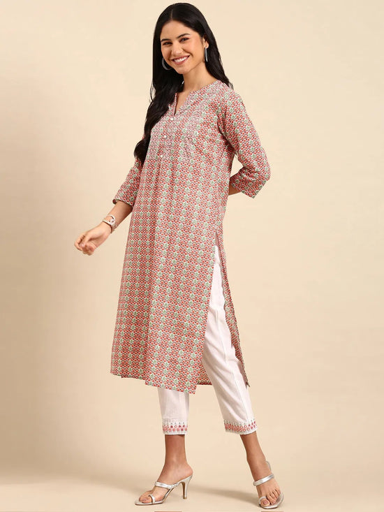 Women's Peach Printed Kurta Set-UB-2623-Peach