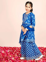 Girls Floral Printed Gotta Patti Pure Cotton Kurta & Sharara with Dupatta Set