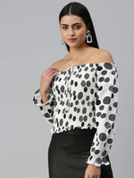 Women's Printed White Top-AE-10267-Whiteblack