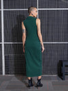 Women Emerald Rib Polo Neck Sleeveless Bodycon Midi Dress