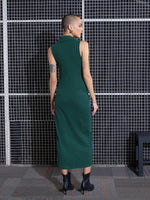 Women Emerald Rib Polo Neck Sleeveless Bodycon Midi Dress