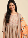 Women's Beige Printed Kurta Set-GW-2429-Beige