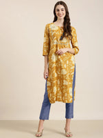 Women Mustard Floral Straight Kurta-NJ-3664299-Mustard