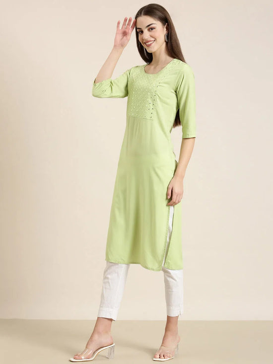 Women Green Solid Straight Kurta-NJ-3635212-Green