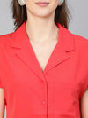 Red Bound Open Collared Women Shirt