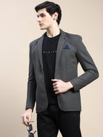 Men Grey Solid Casual Blazers-AR-39-Charcoal