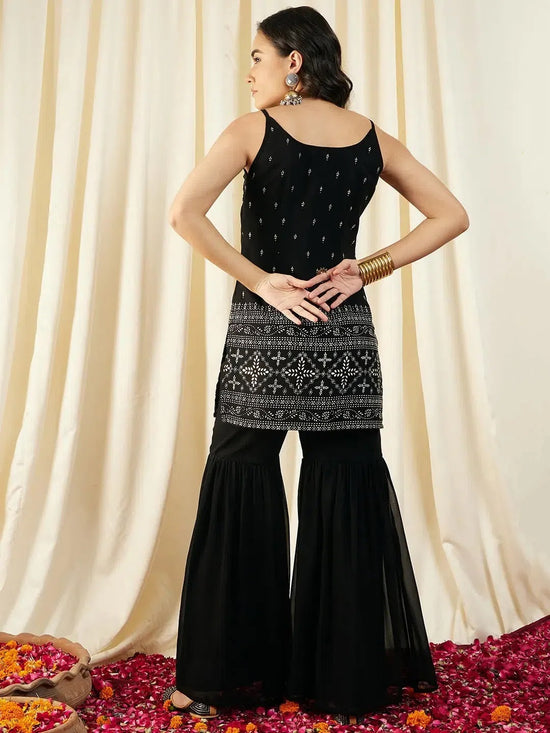 Kurta With Sharara in Black Color