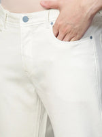 Genips Men's White Cotton Stretch Rico Slim Fit Solid Casual Chinos