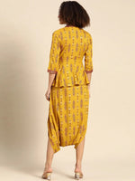 Peplum with dhoti Jumpsuit in Mustard Print