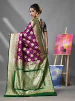 Violet Silk Banarasi Saree With Damask Motifs And Woven Degins-MA52BSL441050093