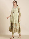 Women Anarkali Green Ethnic Motifs Kurta and Trousers Set Comes With Dupatta-RJF-2175-Green