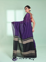 Black Patli Pallu Cotton Saree With Texture Design-MA59CT06570025