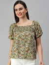 Women's Green Printed Tops-ON-01-Greenmulti