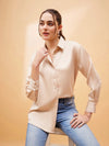 Women Beige Solid Satin Regular Shirt