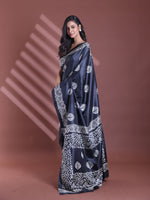 Black Silk Soft Saree With Texture Print-MA60BSL01400054