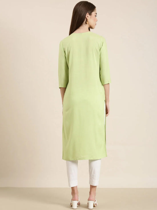 Women Lime Green Solid Straight Kurta-NJ-3625215-Limegreen