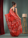 Red Blended Silk Handwoven Saree With Floral Border-MA50BSL34710001