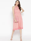 braid neck halter midi dress in Dusty Pink