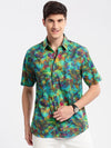 Men Spread Collar Abstract Green Casual Shirt-REVERIE-2113-Green