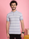 Venitian Men Henley Neck Striped Cotton Light Grey T-Shirt