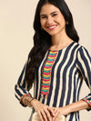 Women's Navy Blue Striped Straight Kurta-GW-938-Navyblue