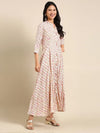 Women's Cream Printed Anarkali Kurta-AT-A-412-Creampink