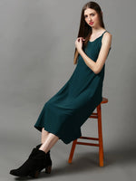 Women's Green Solid A-Line Dress-AE-15057-Green