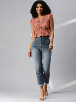 Women's Brown Tropical Top-AE-10212-Brownnavyblue