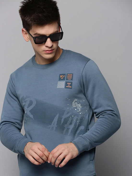 Men Blue Solid Sweatshirt-SCAW-37-Teal