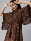 Women's Brown Floral Empire Dress-AE-9916-Brown