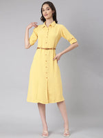 Women Yellow Solid Shirt Dress-DF-4752-Yellow