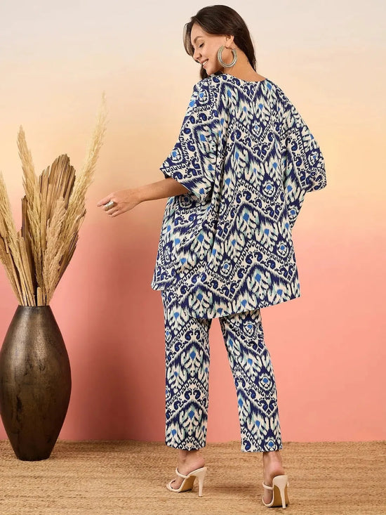 Anti Fit Kaftan Top with Pants in Blue Ikkat Print